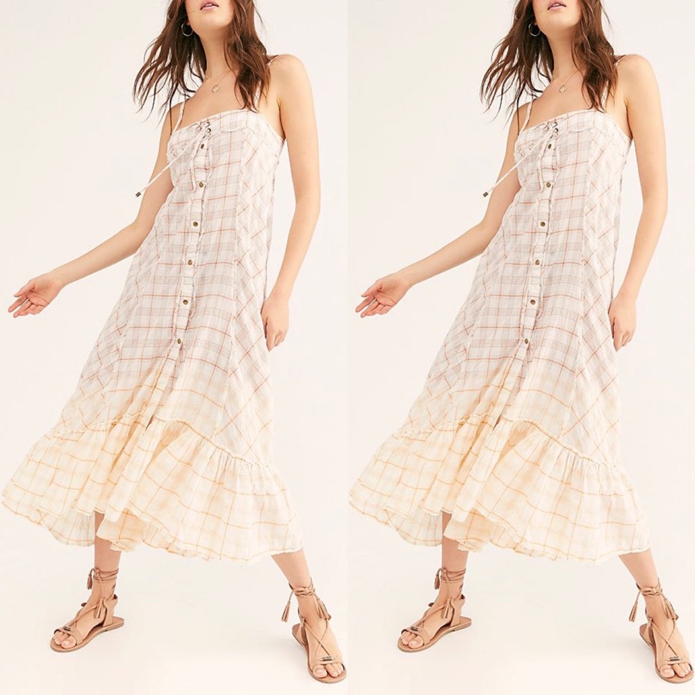 New We the Free Womens Plaid City Maxi Dress